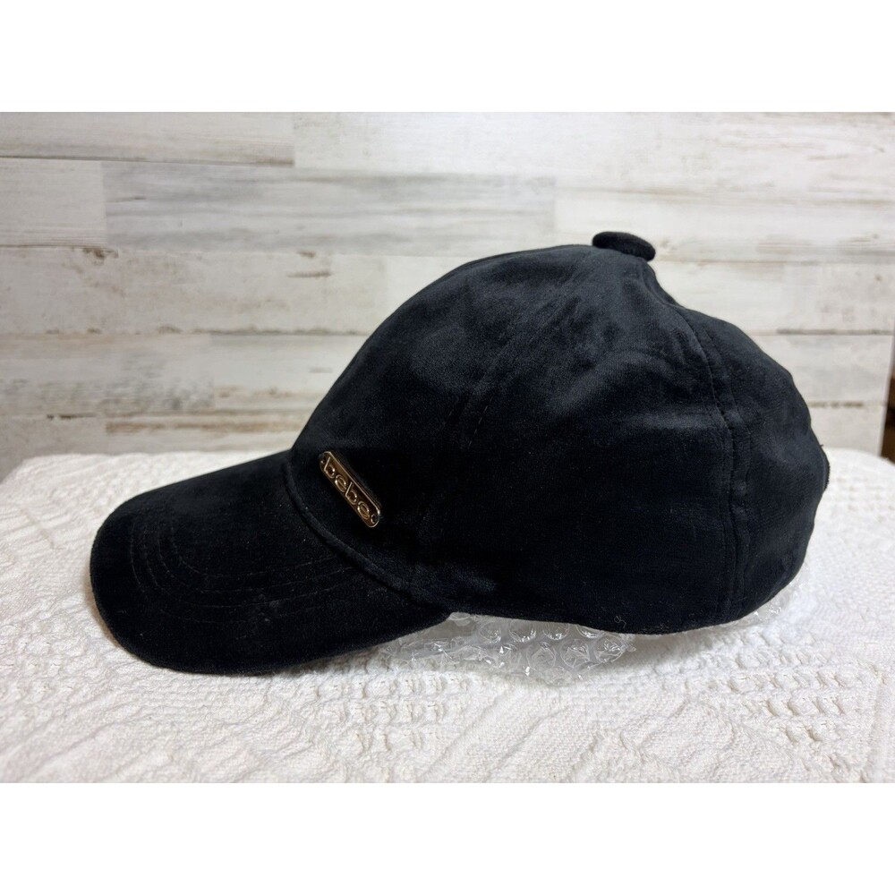 bebe Black Velvet Baseball Cap One Size Women’s Logo Solid Casual Travel - Picture 3 of 8